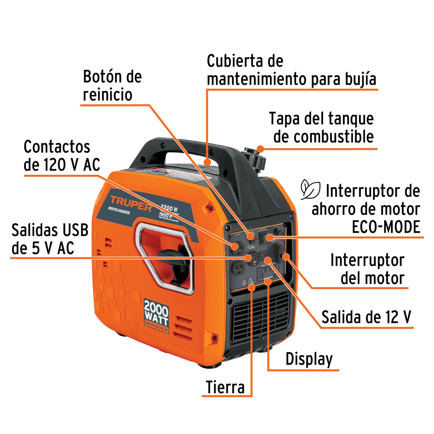 GENERADOR SILENCIOSO INVERTER 2200W, 80CC, ENCENDIDO MANUAL 103278 *