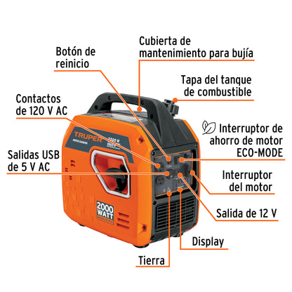 GENERADOR SILENCIOSO INVERTER 2200W, 80CC, ENCENDIDO MANUAL 103278 *