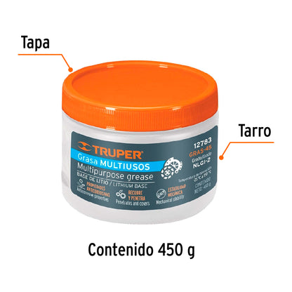 GRASA LUBRICANTE MULTIUSOS, BASE LITIO, 450 G, TRUPER 12783 *