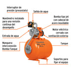 EQUIPO HIDRONEUMATICO 50L, BOMBA JET INOX. 1/2 HP, TRUPER 12554 P