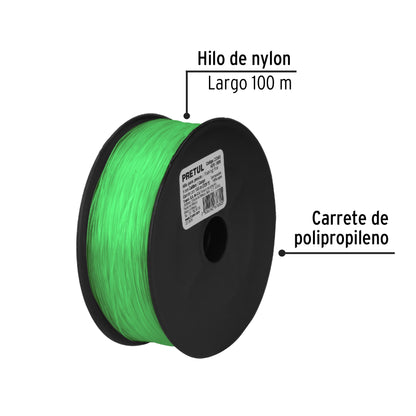 CARRETE CON 100 M DE HILO PARA PESCA VERDE CALIBRE 1.00 MM 22065 *