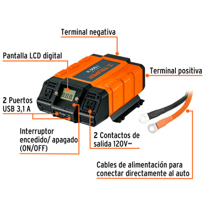 INVERSOR DE CORRIENTE DE 1500W CON PUERTOS USB TRUPER 10492 P
