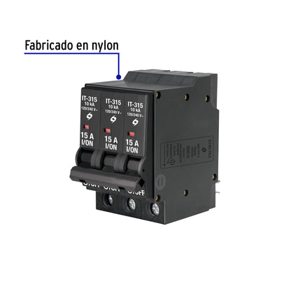 INTERRUPTOR DE 3 POLOS 15A, ENCHUFABLE, VOLTECK 47513 *