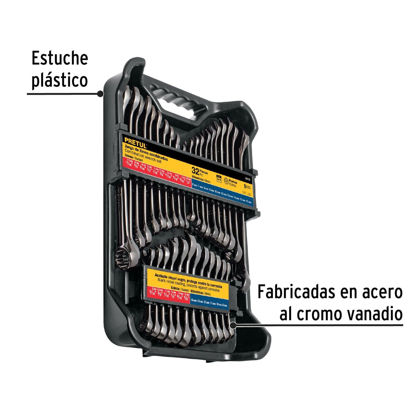 JUEGO DE 32 LLAVES COMBINADAS STD Y MM, GUN METAL, PRETUL 26076 *