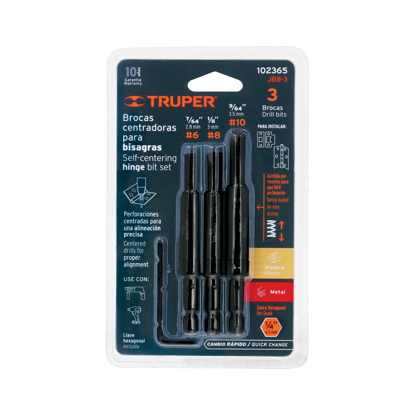 JUEGO DE 3 BROCAS PARA BISAGRA, TRUPER 102365 N