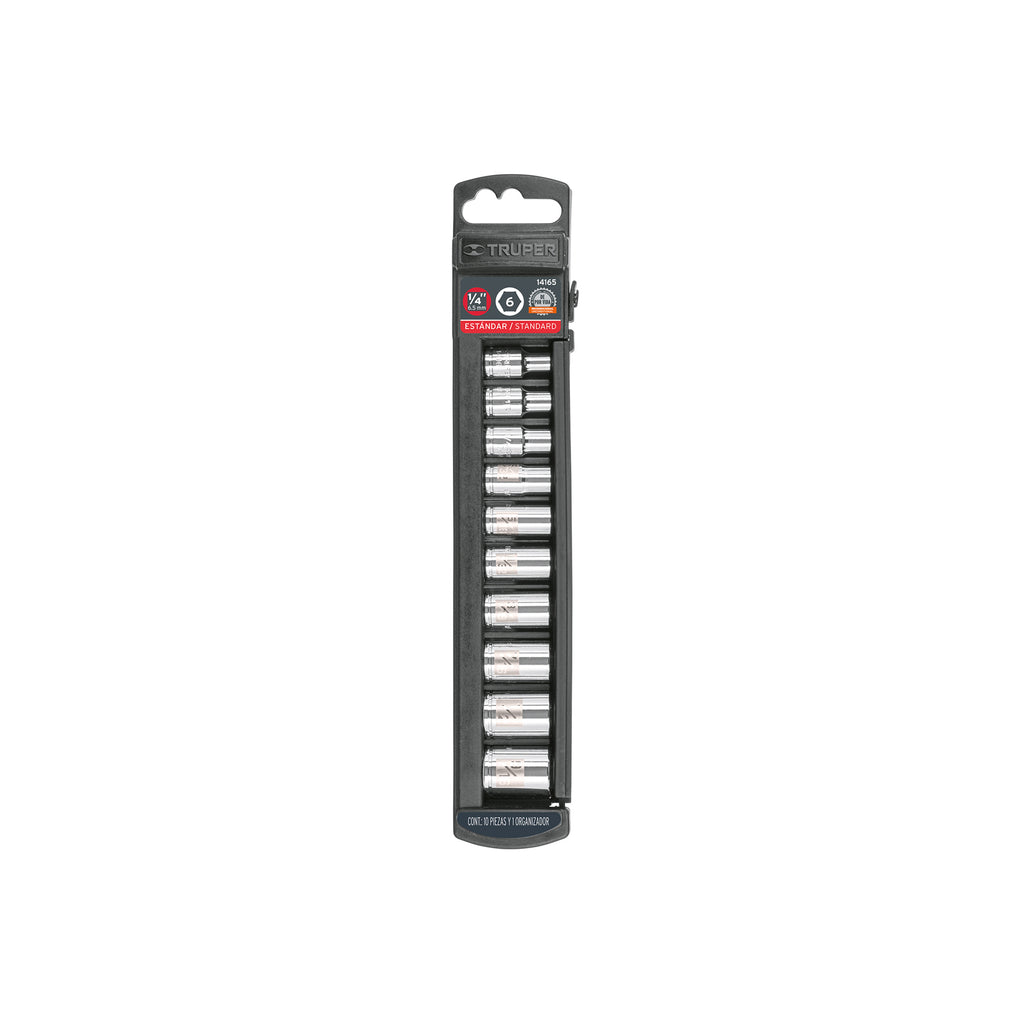 JUEGO DE 10 DADOS CUADRO 1/4'' STD, TRUPER 14165 *