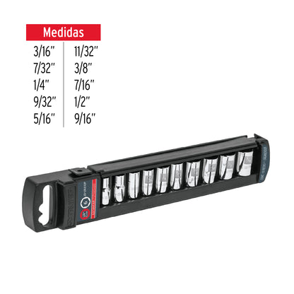 JUEGO DE 10 DADOS CUADRO 1/4'' STD, TRUPER 14165 *