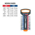 JUEGO DE DADOS MM Y STD CON MATRACA, CUADRO 1/4'', TRUPER 103108 *