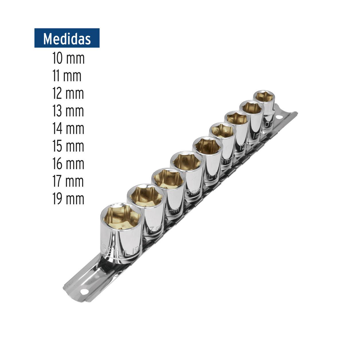 JUEGO DE 9 DADOS CUADRO 3/8" MM, PRETUL	21189 P