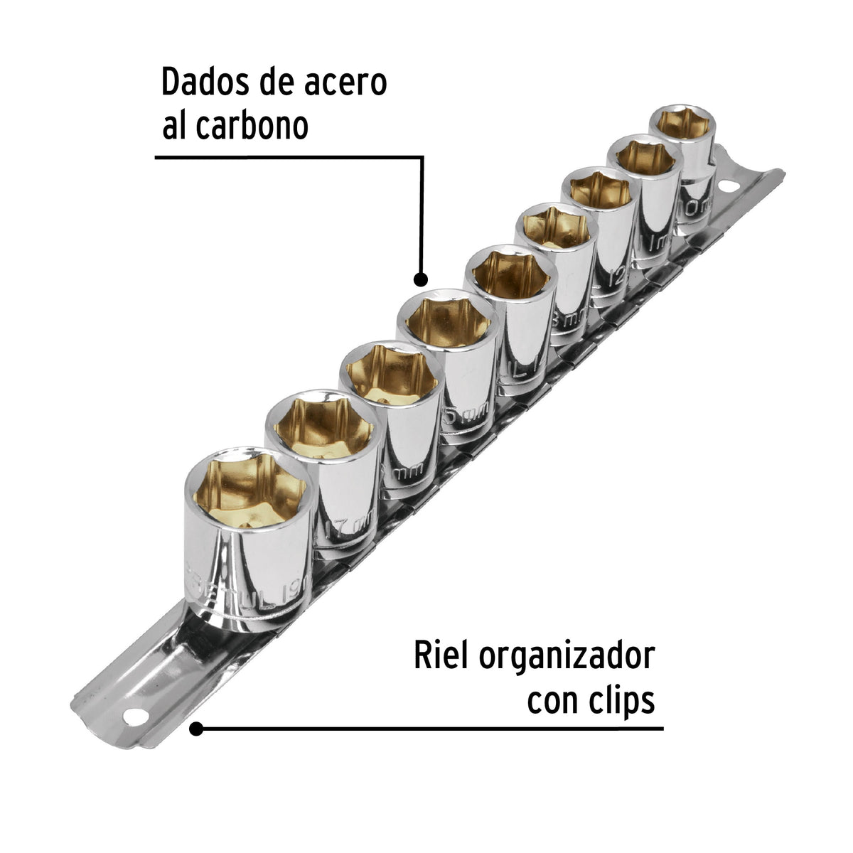 JUEGO DE 9 DADOS CUADRO 3/8" MM, PRETUL	21189 P