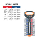 JUEGO DE DADOS MM Y STD CON MATRACA, CUADRO 3/8'', TRUPER 103109 P