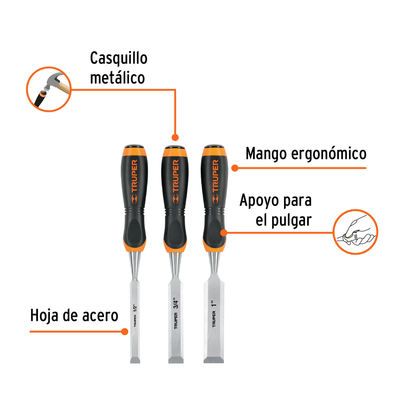 JUEGO DE 3 FORMONES MANGO COMFORT GRIP, TRUPER 17759 P