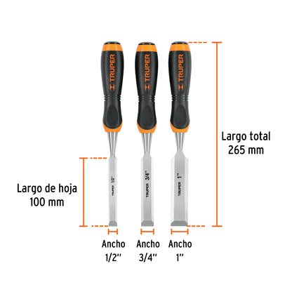 JUEGO DE 3 FORMONES MANGO COMFORT GRIP, TRUPER 17759 P