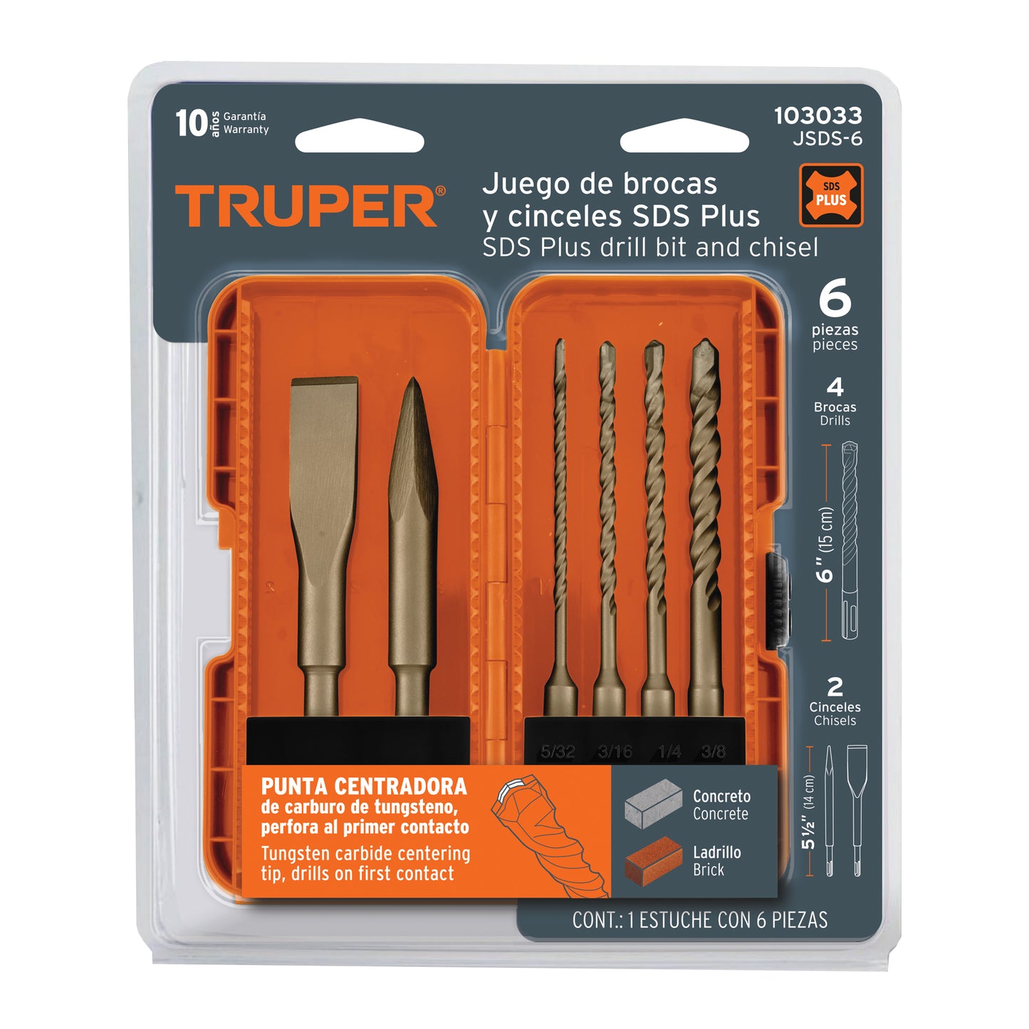 JUEGO DE 6 BROCAS Y CINCELES SDS PLUS 103033 P