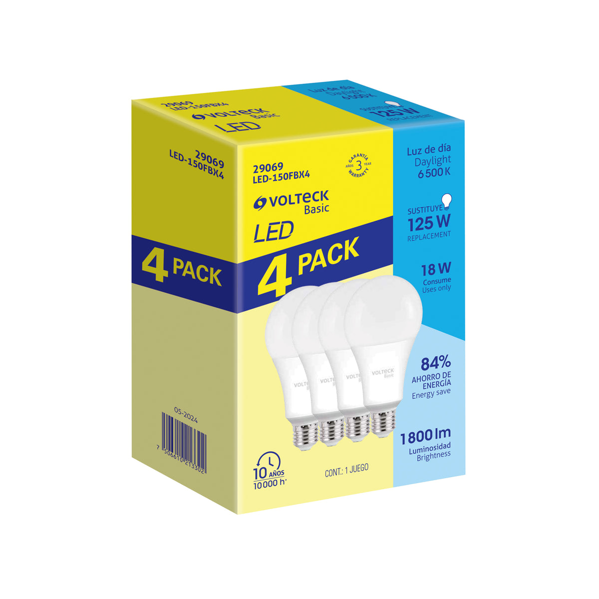 4 PACK LÁMPARA LED 18W (EQUIV 135W), LUZ DE DIA 29069 *