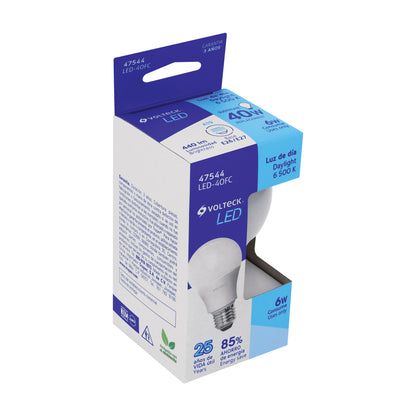 LÁMPARA LED TIPO BULBO A19 6W LUZ DE DIA, CAJA, VOLTECK 47544 N