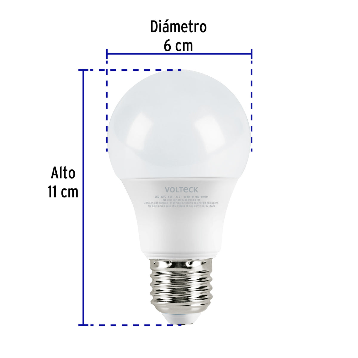 LÁMPARA LED TIPO BULBO A19 6W LUZ DE DIA, CAJA, VOLTECK 47544 N