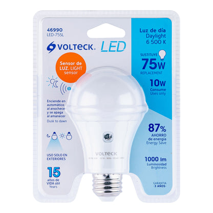 LÁMPARA LED TIPO BULBO A19 10 W CON SENSOR DE LUZ, VOLTECK 46990 *