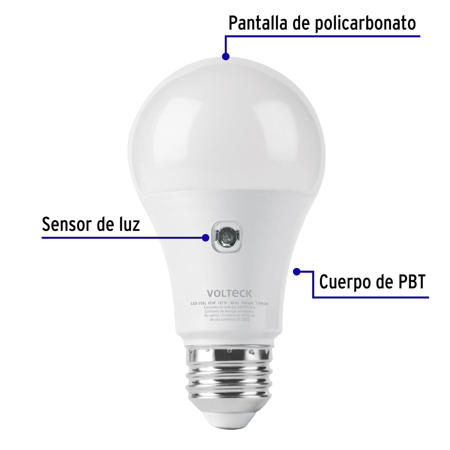 LÁMPARA LED TIPO BULBO A19 10 W CON SENSOR DE LUZ, VOLTECK 46990 *