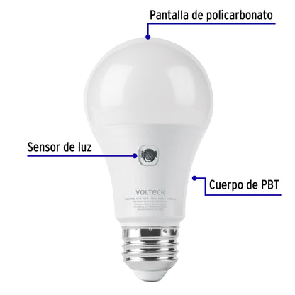 LÁMPARA LED TIPO BULBO A19 10 W CON SENSOR DE LUZ, VOLTECK 46990 *
