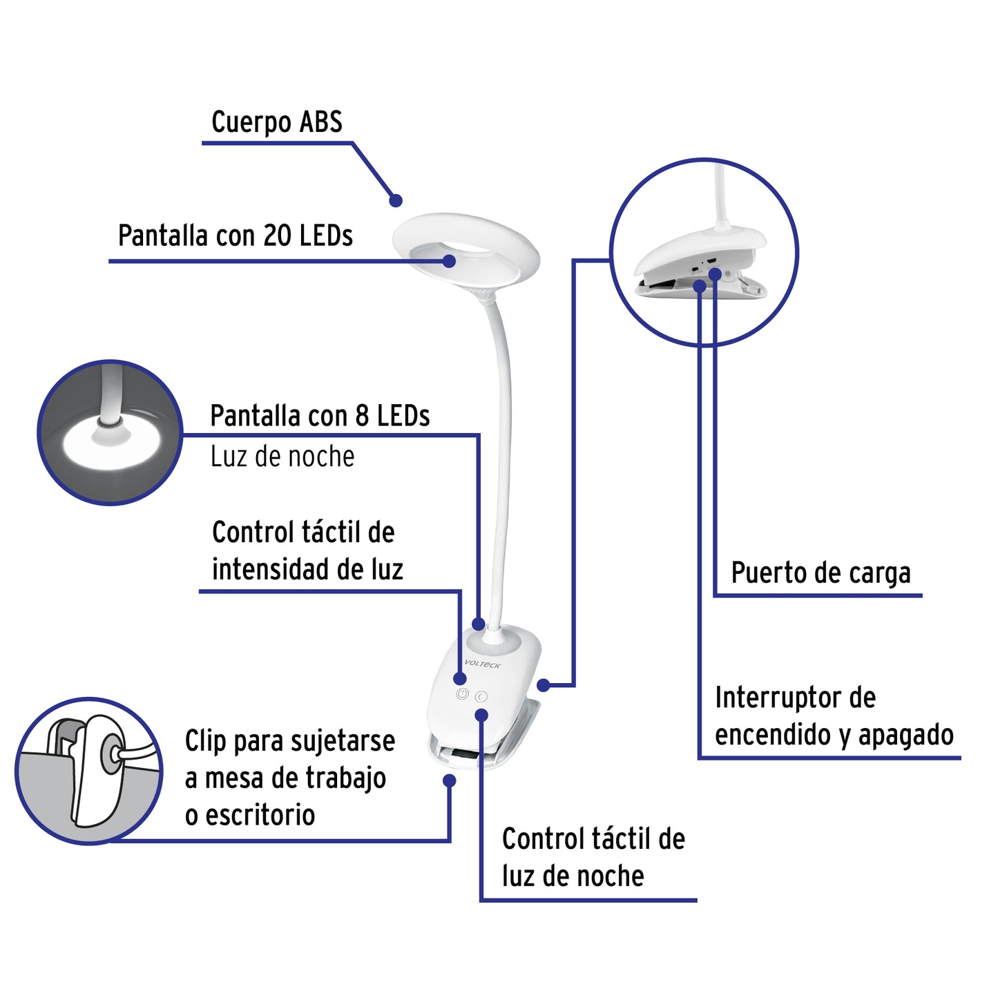LÁMPARA ESCRITORIO LED 4W RECARG. C/CLIP 49201 P