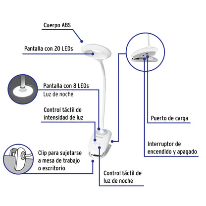 LÁMPARA ESCRITORIO LED 4W RECARG. C/CLIP 49201 P