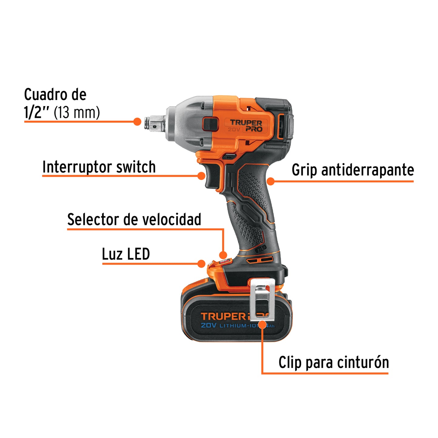 LLAVE IMPACTO INALAMBRICA 1/2'', 20V TRUPER PRO 103251 *