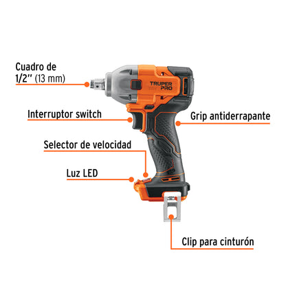 Llave de impacto 1/2", 20V, 184 lb/ft, sin accesorios, PRO 103252 *
