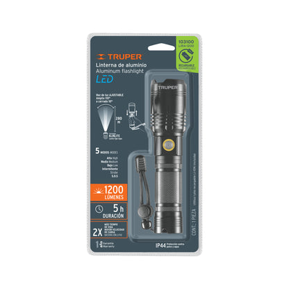 LINTERNA LED RECARGABLE. DE ALUMINIO 1200 LM, TRUPER 103100 *