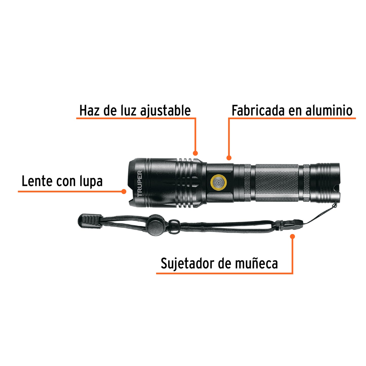 LINTERNA LED RECARGABLE. DE ALUMINIO 1200 LM, TRUPER 103100 *