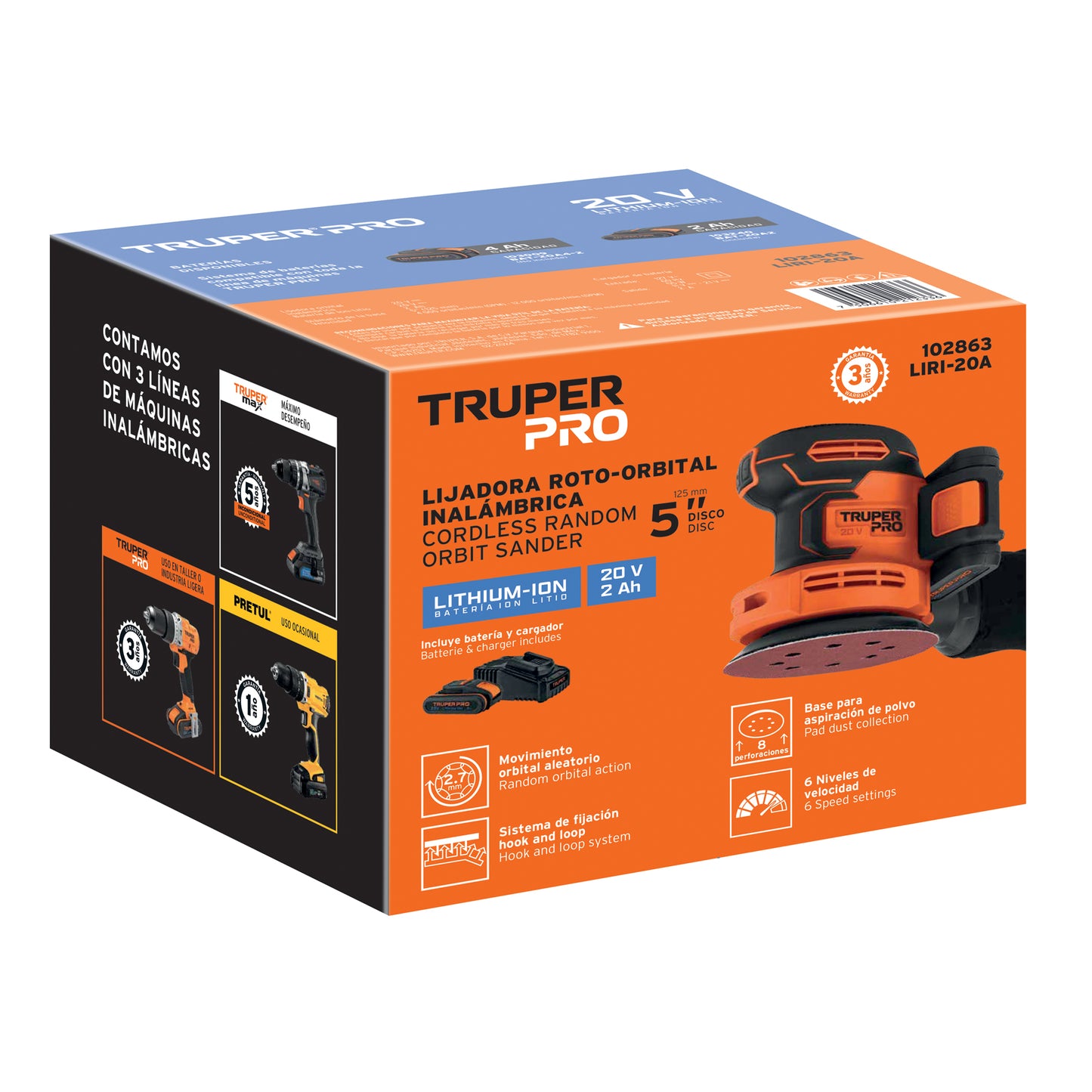 LIJADORA ROTO-ORTIBAL 5'' INALAMBRICA 20V TRUPER PRO 101863 P