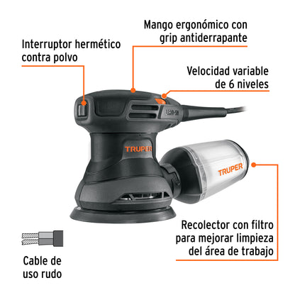 LIJADORA ROTO ORBITAL 5'', 260 W, TRUPER INDUSTRIAL 103735 *