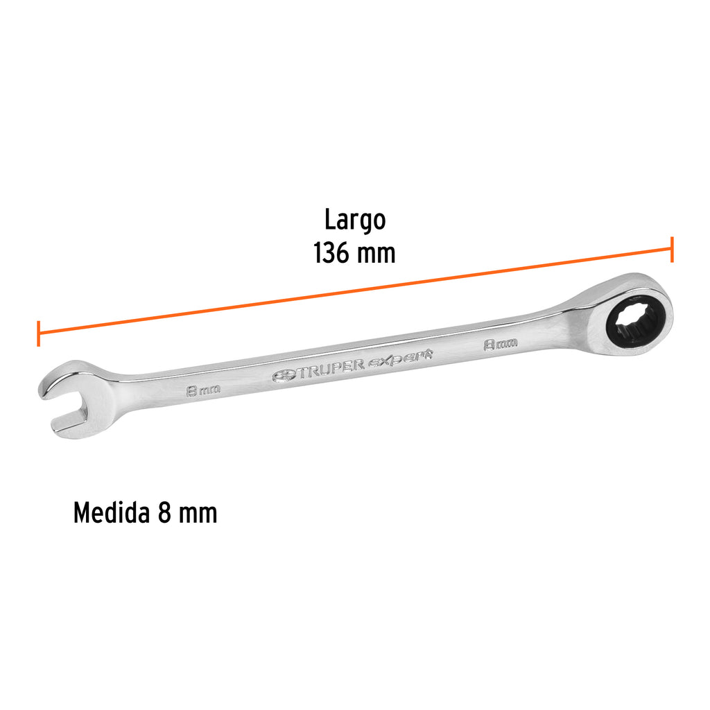 LLAVE COMBINADA CON MATRACA 8 MM X 136 MM DE LARGO 15742 *