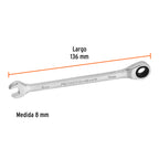 LLAVE COMBINADA CON MATRACA 8 MM X 136 MM DE LARGO 15742 *