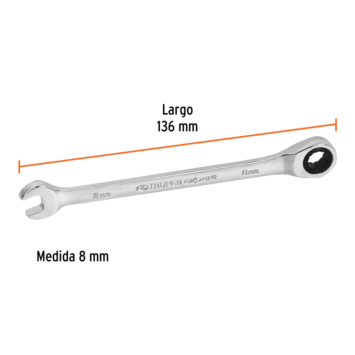 LLAVE COMBINADA CON MATRACA 8 MM X 136 MM DE LARGO 15742 *