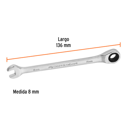 LLAVE COMBINADA CON MATRACA 8 MM X 136 MM DE LARGO 15742 *