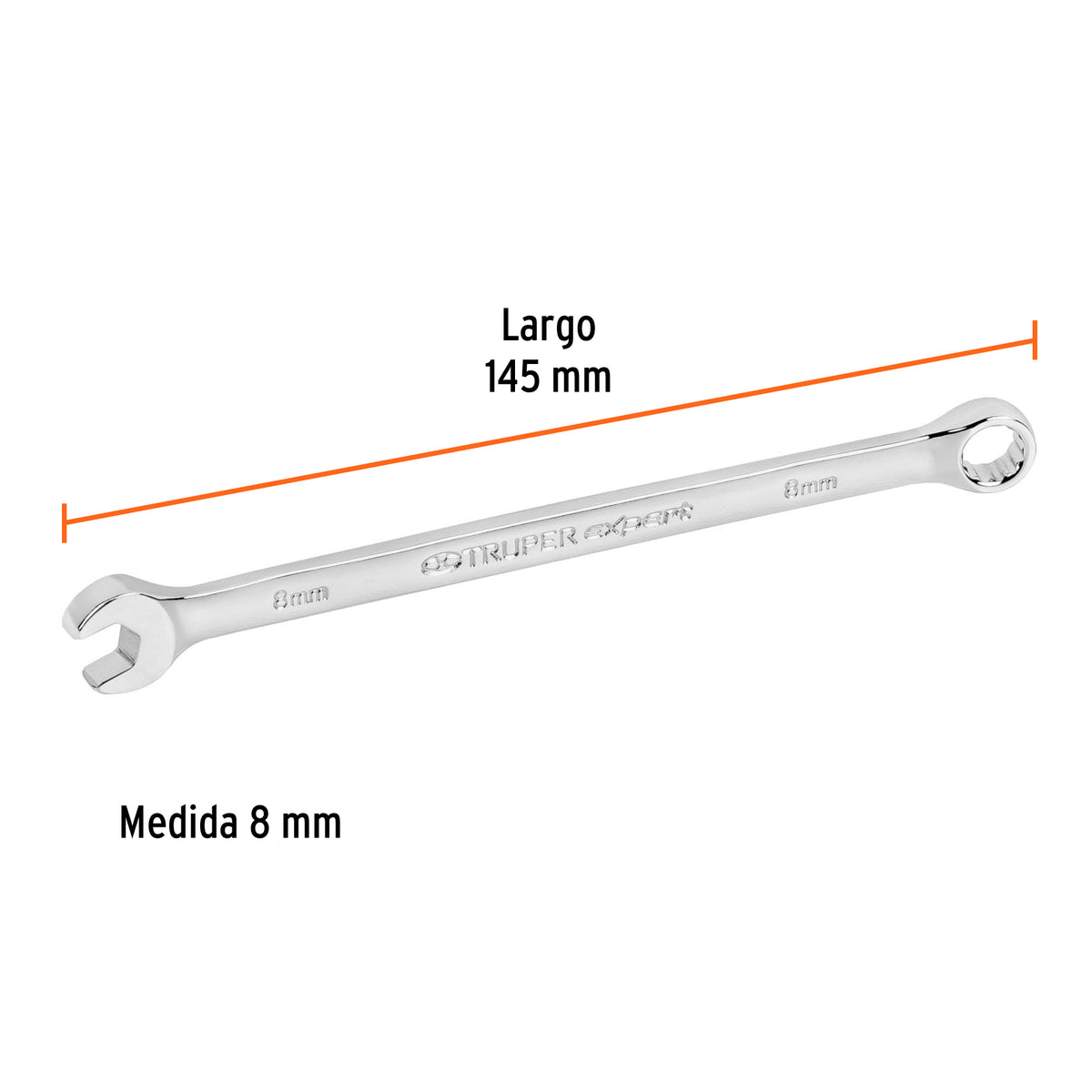 LLAVE COMBINADA EXTRALARGA 8 MM x 145 MM DE LARGO, EXPERT 15612 *