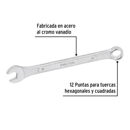 LLAVE COMBINADA 9 MM x 130 MM DE LARGO, PRETUL 21903 P
