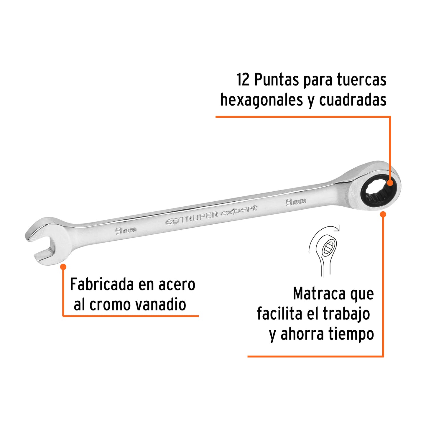 LLAVE COMBINADA CON MATRACA 9 MM X 146MM LARGO, 13619 *