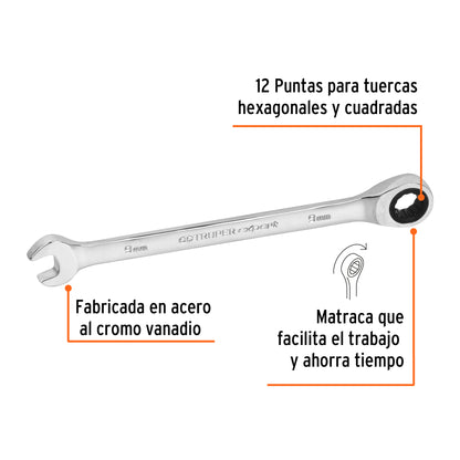 LLAVE COMBINADA CON MATRACA 9 MM X 146MM LARGO, 13619 *