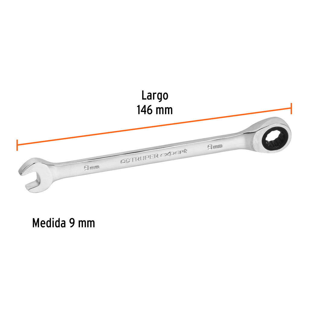 LLAVE COMBINADA CON MATRACA 9 MM X 146MM LARGO, 13619 *