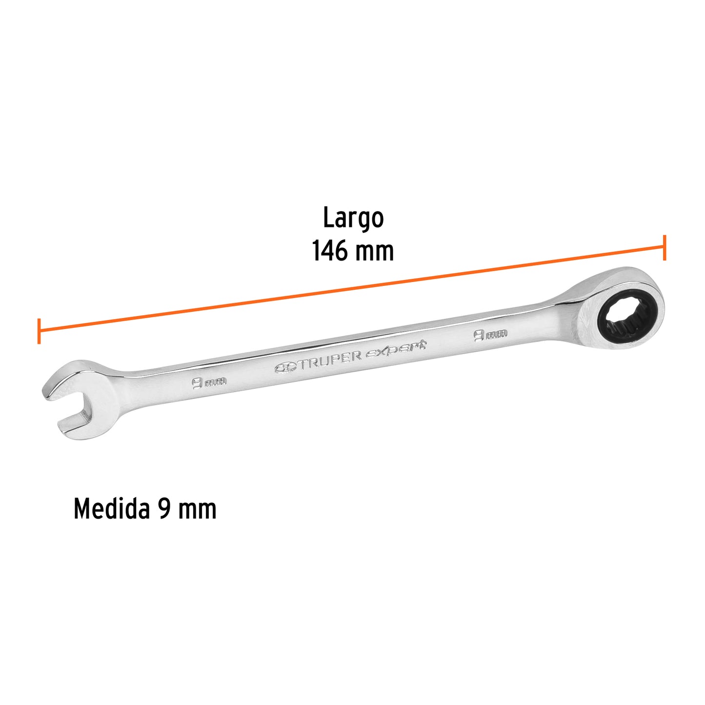 LLAVE COMBINADA CON MATRACA 9 MM X 146MM LARGO, 13619 *