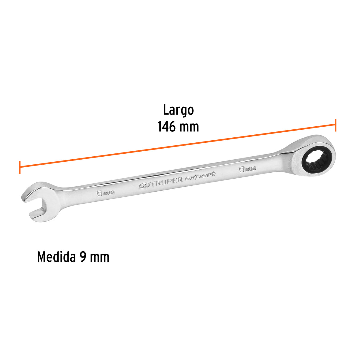 LLAVE COMBINADA CON MATRACA 9 MM X 146MM LARGO, 13619 *