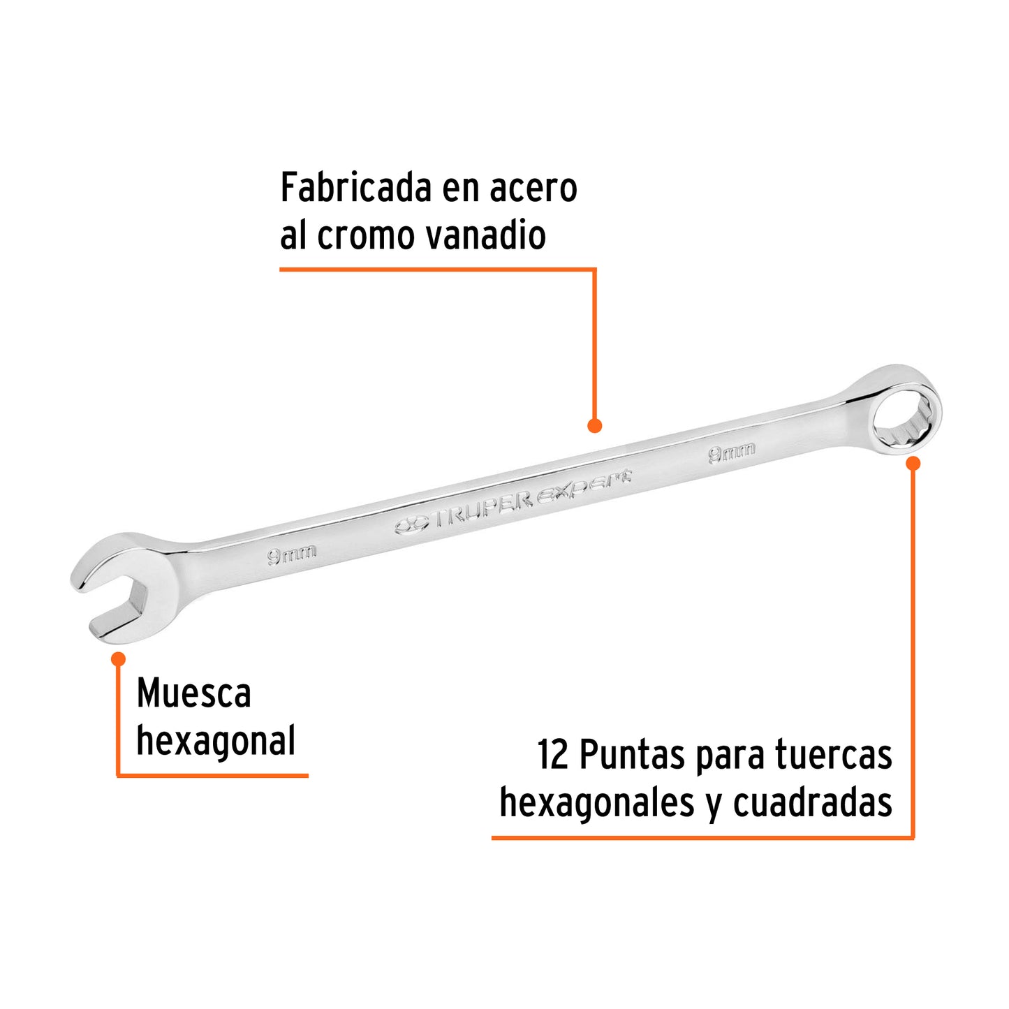 LLAVE COMBINADA EXTRALARGA 9 MM x 157 MM DE LARGO, EXPERT 15613 P