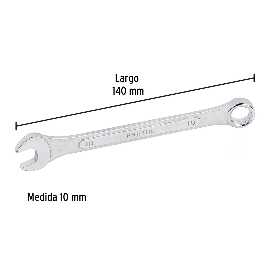 LLAVE COMBINADA 10 MM x 140 MM DE LARGO, PRETUL 21904 *