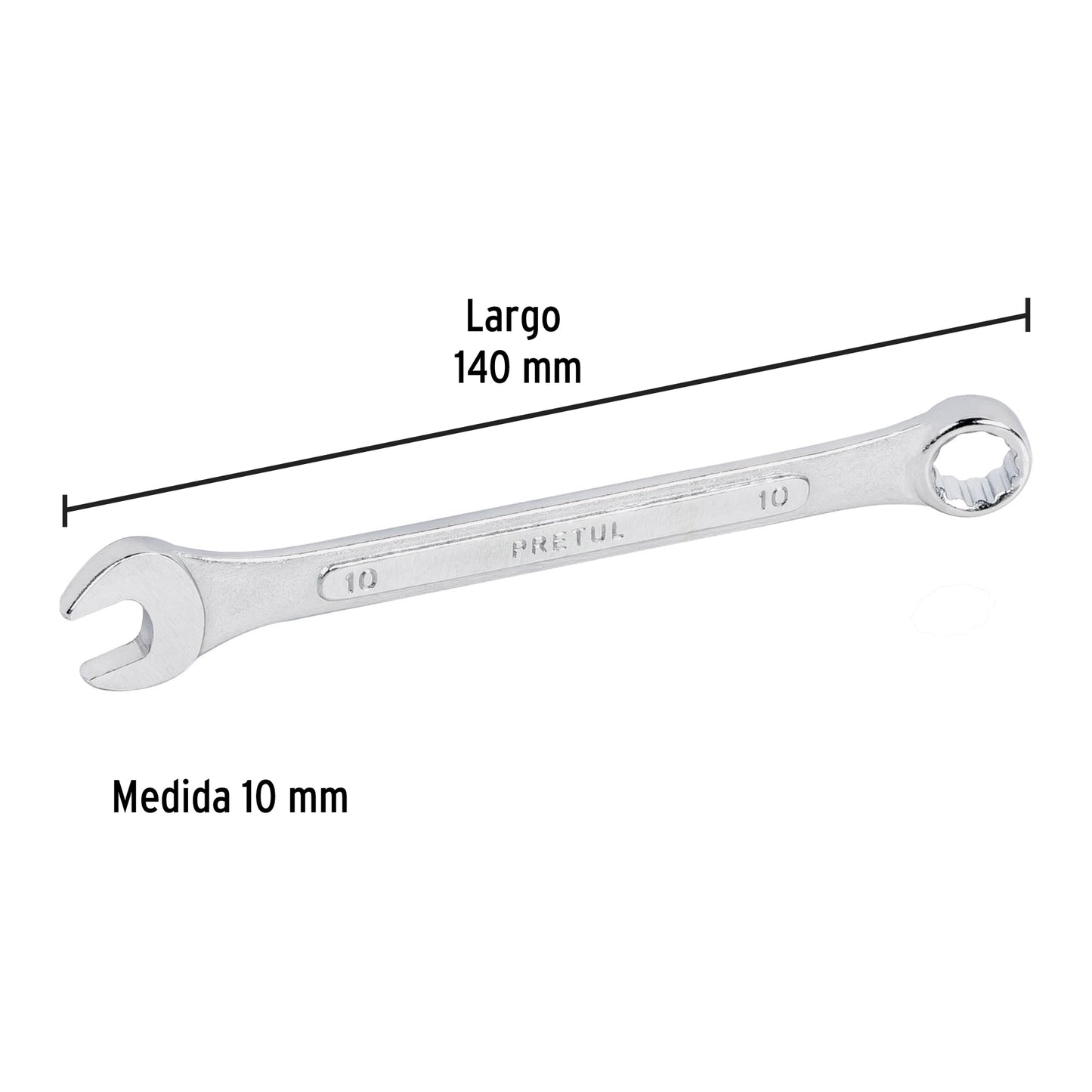 LLAVE COMBINADA 10 MM x 140 MM DE LARGO, PRETUL 21904 *
