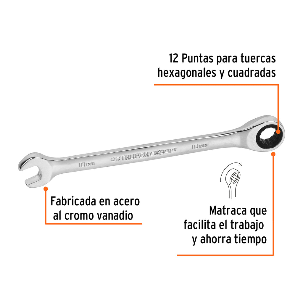 LLAVE COMBINADA CON MATRACA 10MM x 154 MM LARGO, EXPERT 15743 *