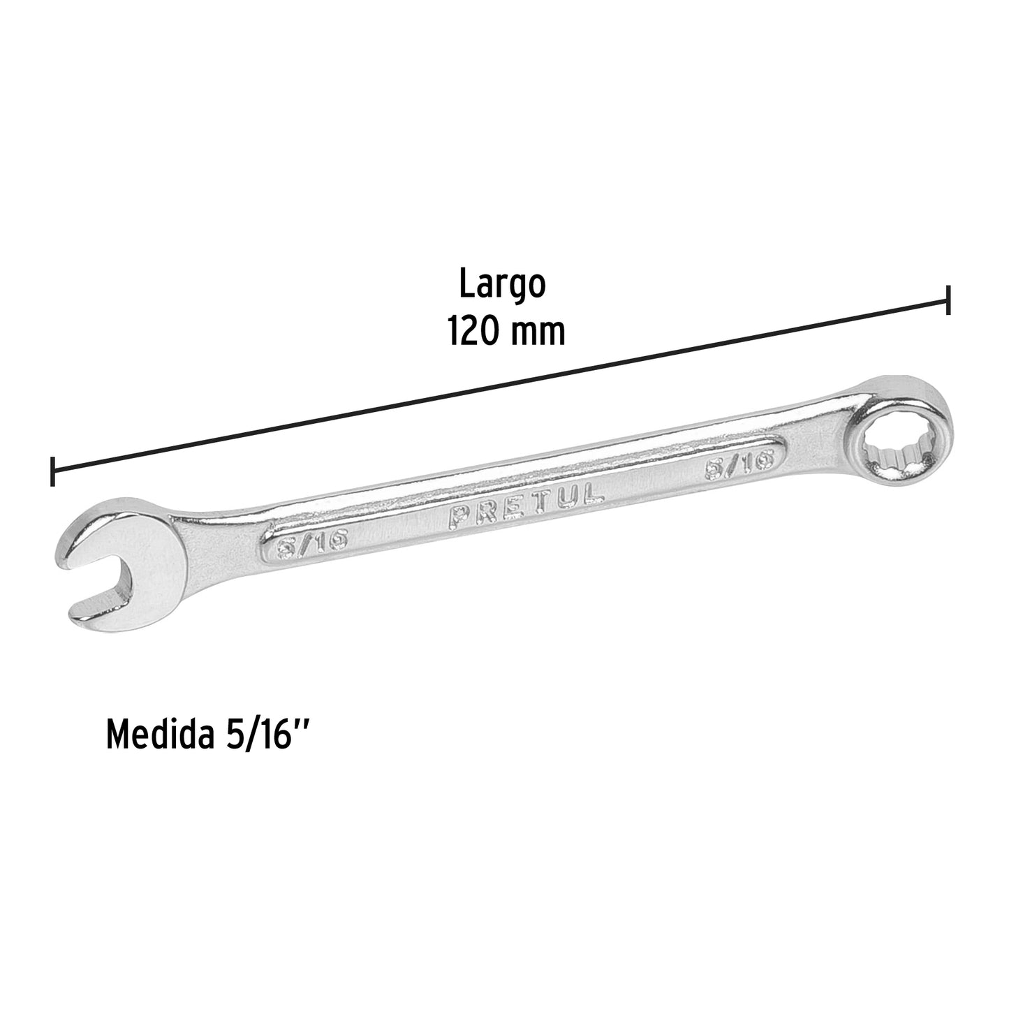LLAVE COMBINADA 5/16'' x 120 MM DE LARGO, PRETUL 21881 *