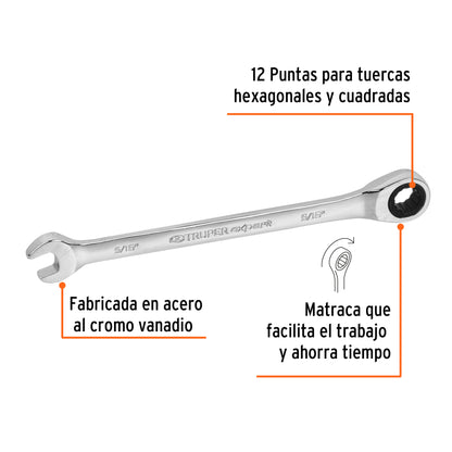 LLAVE COMBINADA CON MATRACA 5/16'' x 135 MM LARGO, EXPERT 15735 *