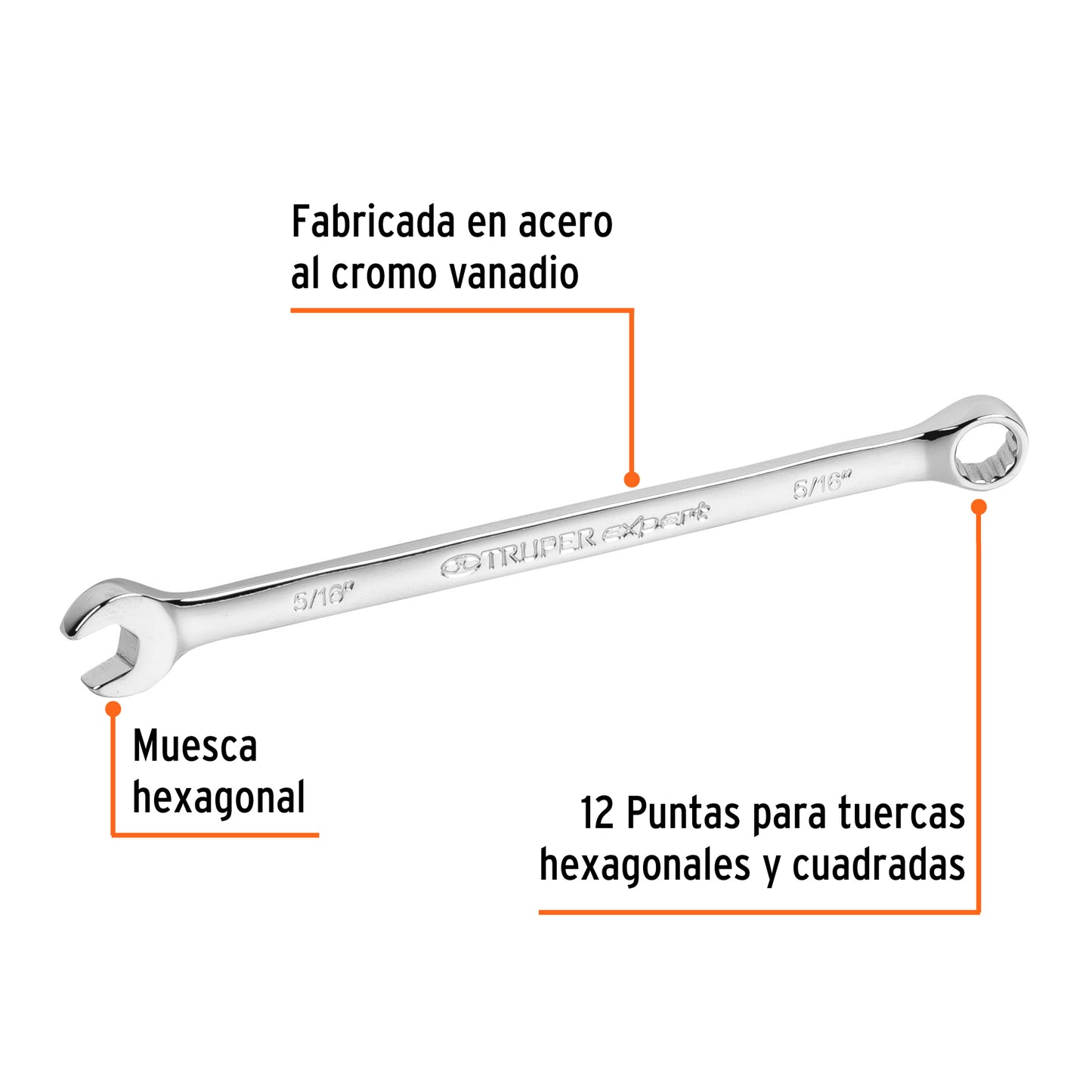 LLAVE COMBINADA EXTRALARGA 5/16'' x 145 MM DE LARGO, EXPERT 15591 P